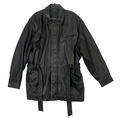 DE COLECCIÓN ABRIGO WILSONS CUERO PARA HOMBRE FORRADO CON CINTURÓN TALLA L Negro Cremallera Completa Bolsillos a Presión Foto 1 de 4