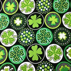 St. Patrick's Day Lucky Clover Shamrock & Dots Quilt Quilting Sewing Fabric FQ - Picture 1 of 8
