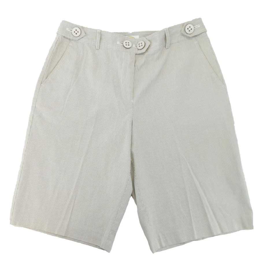 Bermuda Talbots Petites listra branca bronzeada 96% algodão 11" costura interna tamanho 10P - Imagem 1 de 4