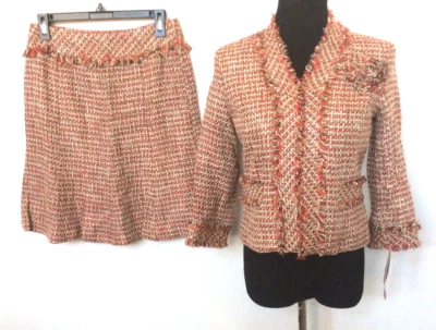 Traje Falda Traje Alfani Petite Damas Naranja Beige Tweed Mezcla Lino Talla 6P Nuevo con Etiquetas Foto 1 de 4