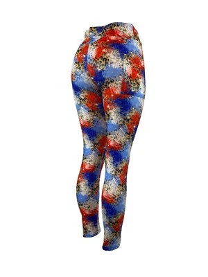 Leopard Print Red White & Blue 4th of July Leggings POCKETS Multiple Sizes - Image 1 of 4