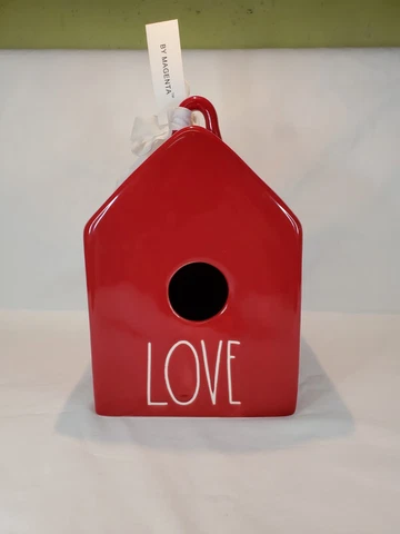 Rae Dunn by Magenta Artisan Collection LOVE Bird Box House Ceramic Red Decor NEW Cover