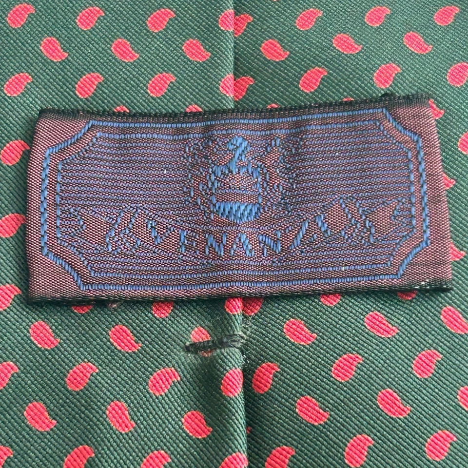 Venanzi Green and Red Paislay Designer Silk Tie Made in Italy - Image 1 of 4
