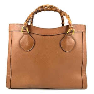 Vintage Gucci Diana Bamboo Hand Bag Tote Bag Leather Camel Brown Authentic - Picture 1 of 23