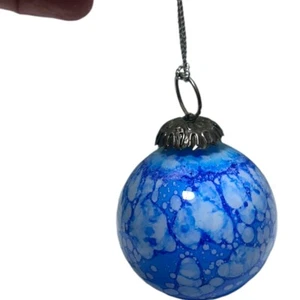 Handblown Blue and White Speckle Glass Ball Ornament - Picture 1 of 5