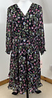 Chiffon Shift Dress Nanette Lepore Floral Size 14 UK Black Pink Long Sleeve BNWT