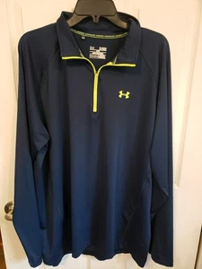 Men's Under Armour 1/2 Zip Loose Fit Long Sleeve Pullover Navy Lime XL XLarge - Picture 1 of 3