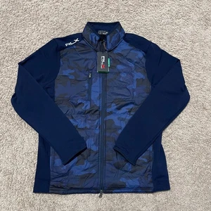 RLX Ralph Lauren Jacket Mens Medium Navy Blue Camo Quilted Hybrid Golf Full Zip - Picture 1 of 12