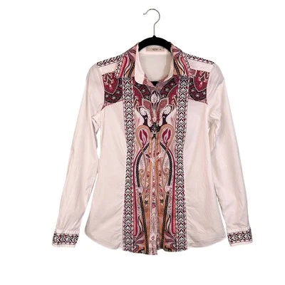 Camisa social feminina Etro botão 40 paisley branca formal escritório carreira Itália - Imagem 1 de 4