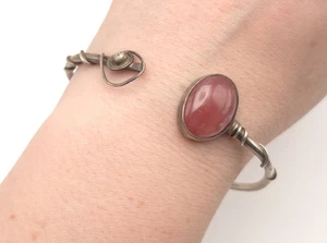 Vintage signiert Modernist abstrakt Sterlingsilber rosa Achat Stein Armreif Armband - Bild 1 von 12