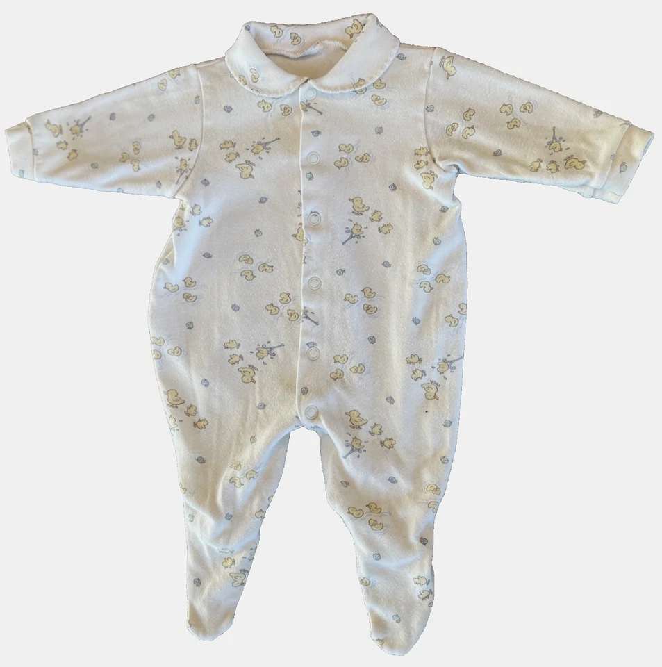 复古 60 年代新生儿婴儿鸭池蜗牛领脚连体睡裙 0-3 个月 — 第 1/4 张图片