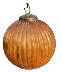 Vintage Kugel Stil Glas gerippt Weihnachtsschmuck Gold Quecksilber Glas innen 4" - Bild 1 von 4