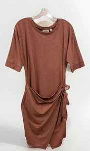 Mind Matter NWT Side Belted Wrap Dress Rose Gold Knee Length Short Sleeve Medium - Picture 1 of 17
