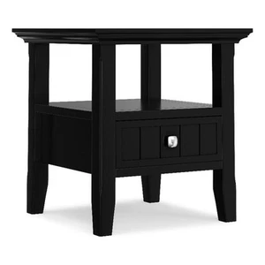 Acadian 19 inch Wide Solid Wood Transitional End Table with Drawer in Black - Picture 1 of 10