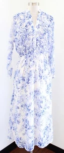 Zara Blue White Vintage Floral Textured Embroidered Midi Maxi Dress Size XS - Picture 1 of 9