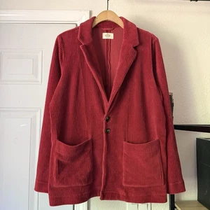 MARINE LAYER red knit corduroy shell two button up mens long sleeve jacket - Picture 1 of 8