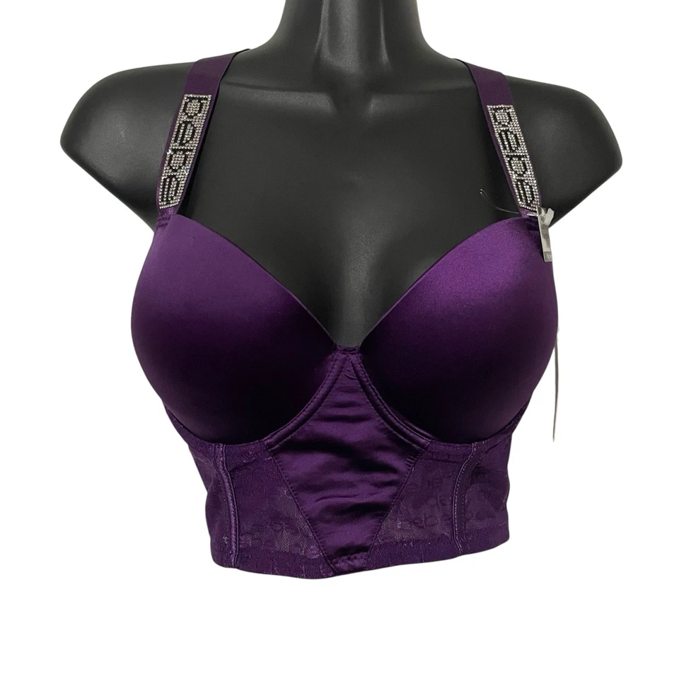 Sutiã Bebe Feminino Tamanho 38C Sutiã Push Up Longline Strass Alças Ajustáveis Roxo - Imagem 1 de 4