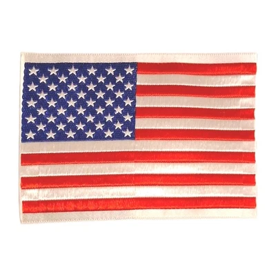 AMERICAN FLAG EMBROIDERED PATCH iron-on WHITE BORDER US UNITED STATES Large - Image 1 of 4