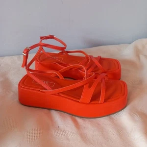 Sandalias para mujer M & S naranja plataforma con tiras zapatos Reino Unido talla 5 UE 38 - Imagen 1 de 4