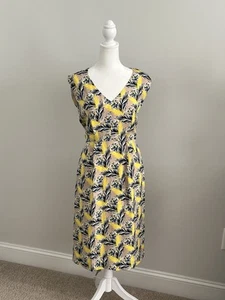 J.Crew Neu mit Etikett Damen 0 Seide rosa/gelb mehrere Palmen/Blumen Flügelärmel Midikleid - Bild 1 von 8