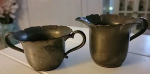 Vintage 2 Pc Alloy Art Pewter Fluted Creamer And Sugar, No. 613 - Picture 1 of 4