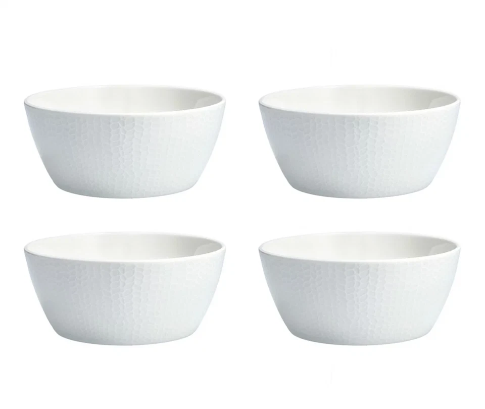 JUEGO DE 4 TAZONES DE CEREAL DE PORCELANA REDONDA BLANCA EN RELIEVE FORTESSA AMANDA 18 OZ NUEVO Foto 1 de 4