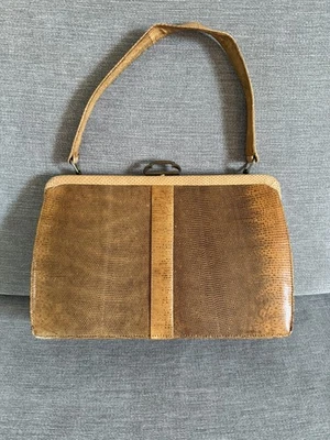 棕色蜥蜴皮革 Mappin and Webb 复古手提包 单手柄 — 第 1/4 张图片