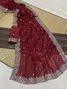 Neu Sari Bluse Bollywood Partykleidung Sari Hochzeit Ethno Designer Braut Sari - Bild 1 von 5