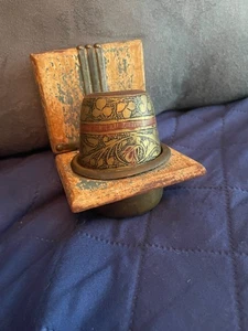 Vintage Deko Tintenfass 2 teilig Messing Holz Schreibtisch Set - Bild 1 von 6