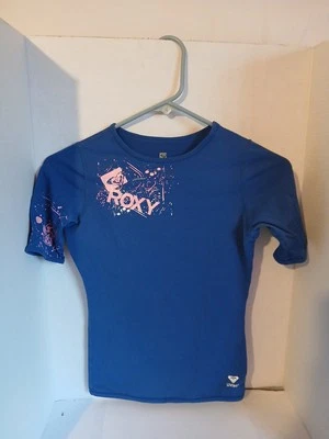 Roxy Girls Blue With Pink  Splatter Heart Design Sz 4 UV technology t-shirt - Image 1 of 4