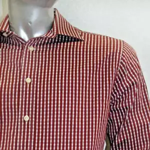 Camisa Para Hombre Rufus Rayas Borgoña | Blanca Manga Larga Con Botones Nueva Con Etiquetas - Imagen 1 de 4