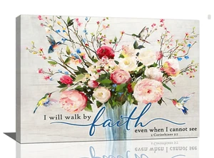 Christian Wall Art Bible Verses Pictures Wall Decor Rustic Floral Canvas Coun... - Picture 1 of 6
