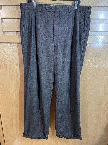 Pantalone elegante uomo Burberry’s lana plissettato taglia 37X31 vita alta grigio bottoni zip