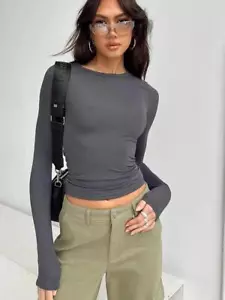Women's Casual Slim Fit Long Sleeve Tee – Spring & Autumn Streetwear Top - Picture 1 of 27