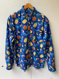 YP THREADS Mens Size L Long Sleeve Blue Party Shirt Soft Brushed Cotton Beach - Picture 1 of 11