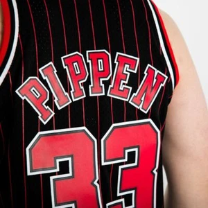 Camiseta deportiva de los Scottie Pippen swingman de los Chicago Bulls 1995 negra a rayas - Imagen 1 de 22