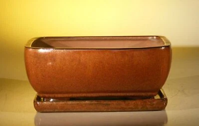 Aztec Orange Bonsai PotRectangle Ceramic 10.5" x 8.0" x 4.5" + Drip Tray - Image 1 of 1