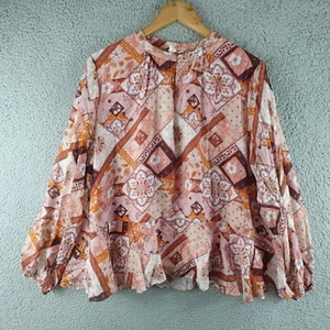 Adorne Womens Top 14 Pink Long Sleeve Lined Pattern Work Career Flowy A Line - Picture 1 of 8