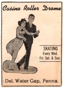 Etiqueta adhesiva vintage de patinaje sobre ruedas PA Drome Del Water Gap años 40 - Imagen 1 de 2