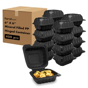 Karat Earth 6"x6" Mineral Filled PP Hinged Container(1 compartment) Microwavable - Picture 1 of 8