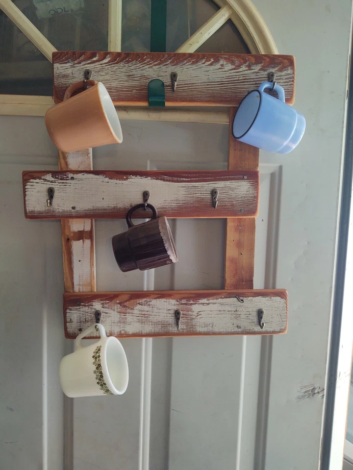Portavasos de café de madera rústica hecho a mano 9 ganchos Foto 1 de 1