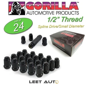 (24) Gorilla Small Diameter Lug Nuts, 1/2" Thread, Black, Spline, K6CS-0012BGR - Picture 1 of 6