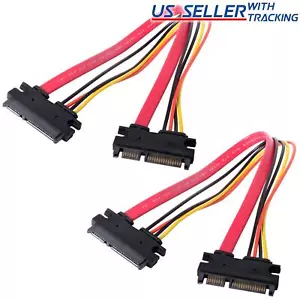 2pcs 12'' Male to Female 7+15 Pin Serial SATA Data Power Combo Extension Cable - Picture 1 of 7