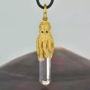 Oro Vermiglio Argento Sterling Octopus Ciondolo & Trasparente Rock Quarzo 14.25 - Foto 1 di 11