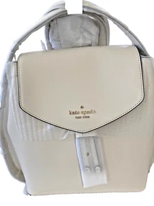 Kate Spade Lizzie Saffiano Leather Medium Flap Backpack in Parchment - Picture 1 of 5
