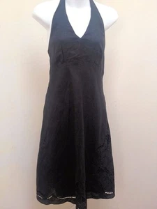 Ann Taylor 2 schwarzes Neckholder Kleid Leinen Cutout bestickt XS - Bild 1 von 6