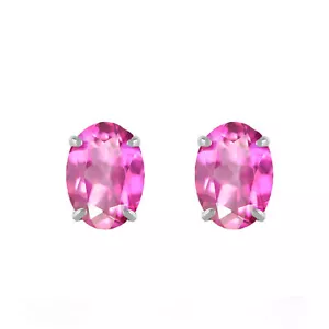 1,8 Karat 14K Massiv Weißgold Panache Rosa Topas Nieten Edelstein Ohrringe - Bild 1 von 5