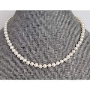 Sterling Silver Genuine Knotted Freshwater Pearl Strand Necklace 17.5" Long M389 - Picture 1 of 7