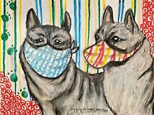 Norwegian Elkhound in Quarantine 4x6 dog art Card Print Postcard Size