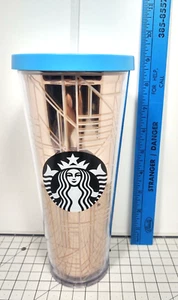 Starbucks 2017 oro rosa bebida fría tapa vaso viaje con pajita Venti 24 oz - Imagen 1 de 6